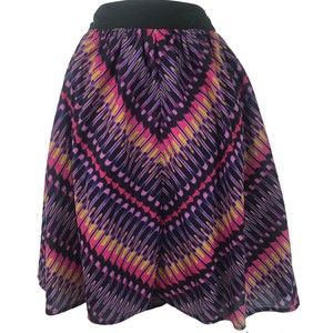 DKNYC Women’s Size L Black Pink Purple Lime Green Multicolor Lined Flare Skirts